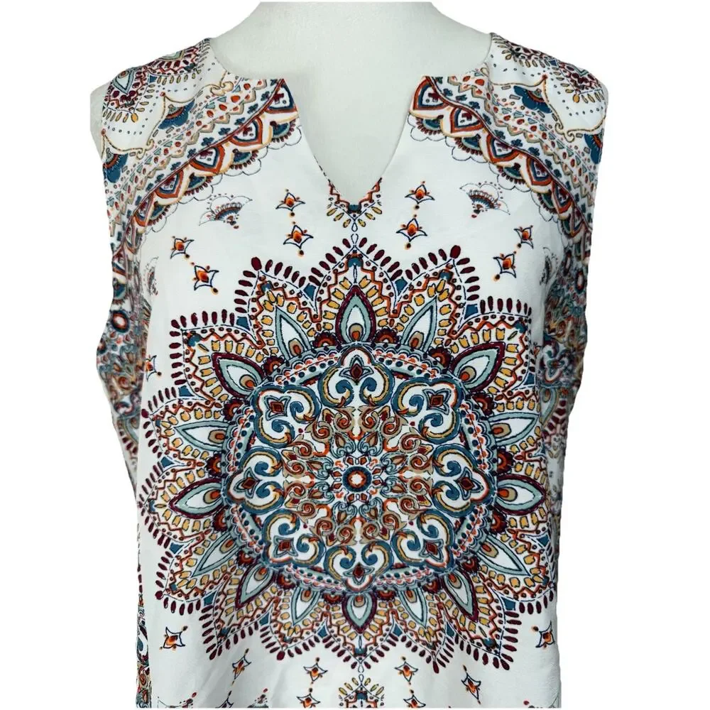 Women's Verse Top Blouse Sz L Sleeveless Lightweight Boho Aztec Print Pullover - Picture 2 of 12